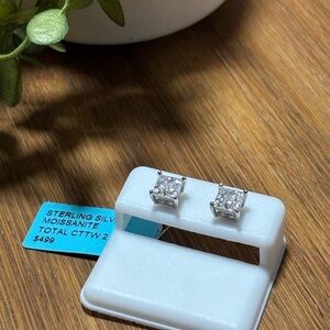 Sterling Silver Moissanite
Princess Cut Earrings NWT